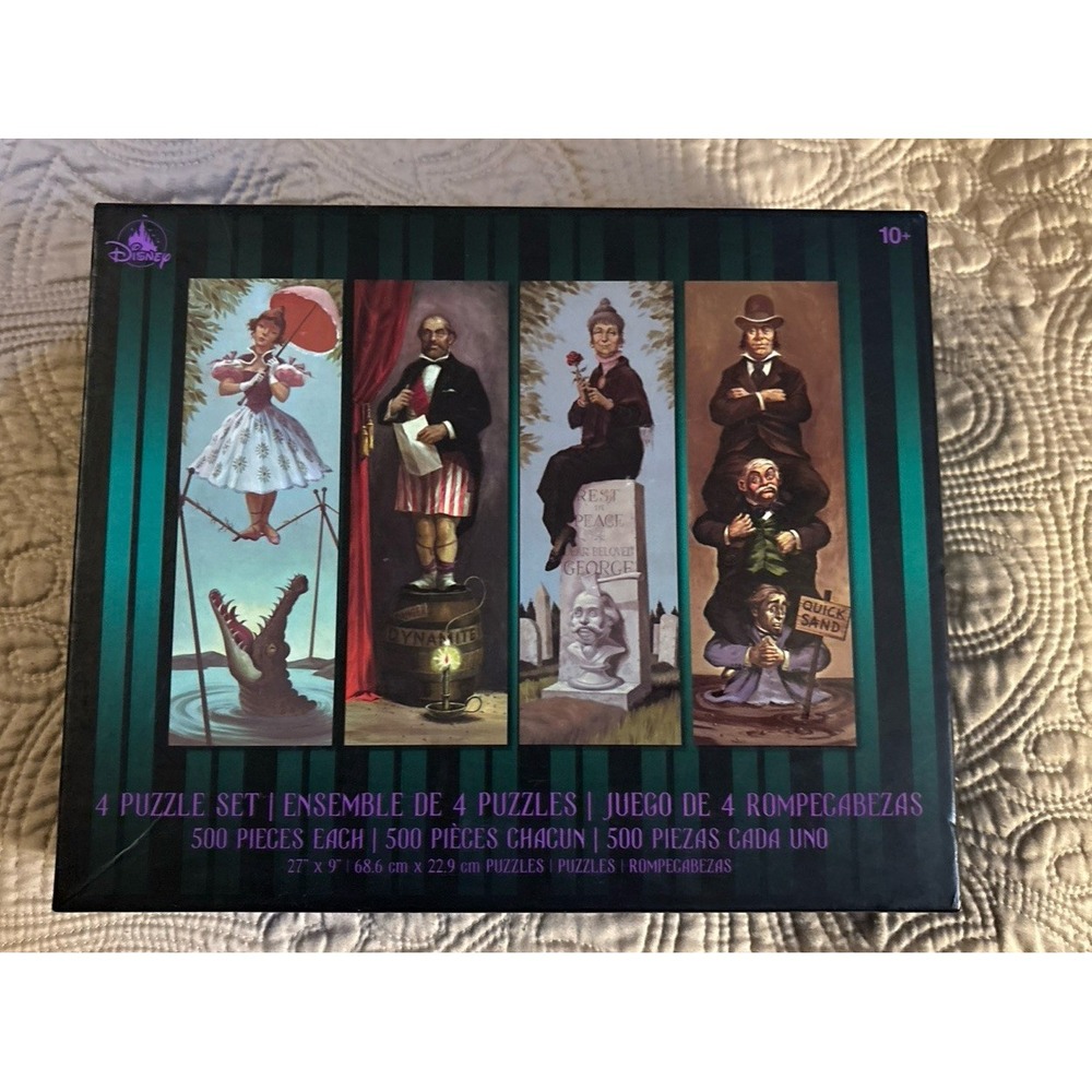 Disney Parks The Haunted Mansion 4 Puzzle Set Stretching Room Portraits New